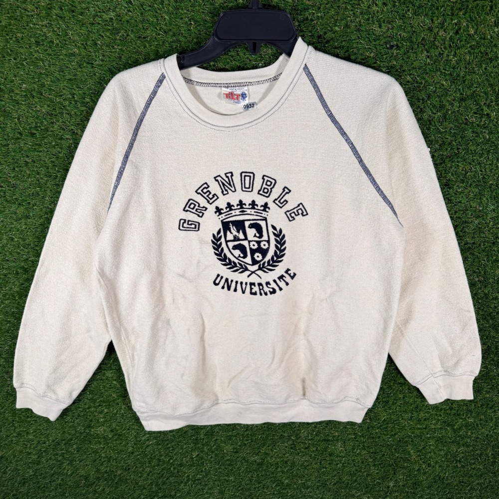 Vintage Grenoble Universite Crewneck Sweatshirt France Raglan Ivory‎ SZ S 90's